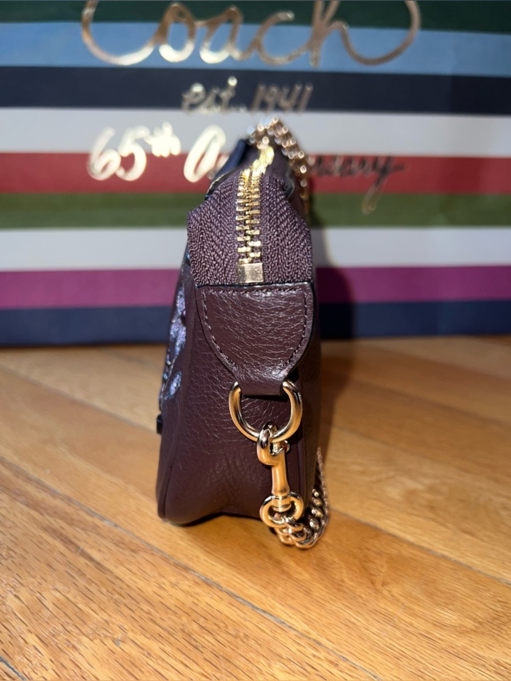 Coach Oxblood Floral Embroidered Large Leather Wristlet F11882 - Picture 9 of 14